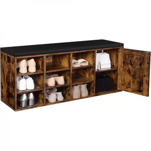 vasagle-bancheta-depozitare-pantofi-cu-9-compartimente-si-dulap-maro-rustic-110x30x48cm