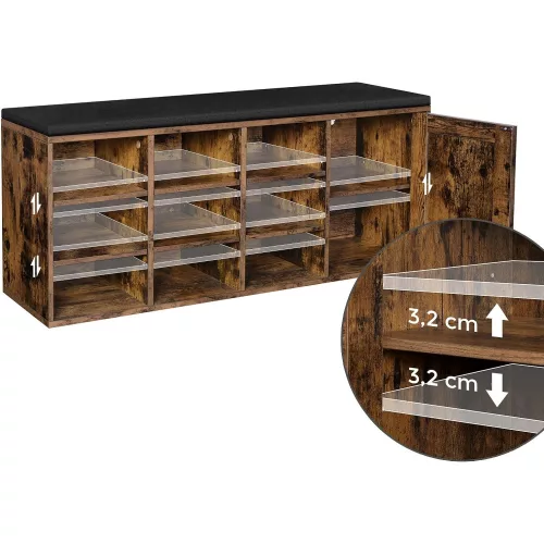 vasagle-bancheta-depozitare-pantofi-cu-9-compartimente-si-dulap-maro-rustic-110x30x48cm