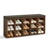 Banchetă depozitare pantofi, cu șezut, 15 compartimente deschise, maro rustic, 105 x 30