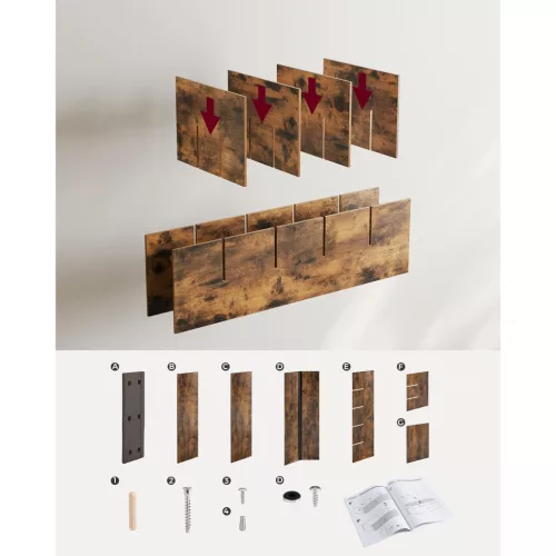 Banchetă depozitare pantofi, cu șezut, 15 compartimente deschise, maro rustic, 105 x 30