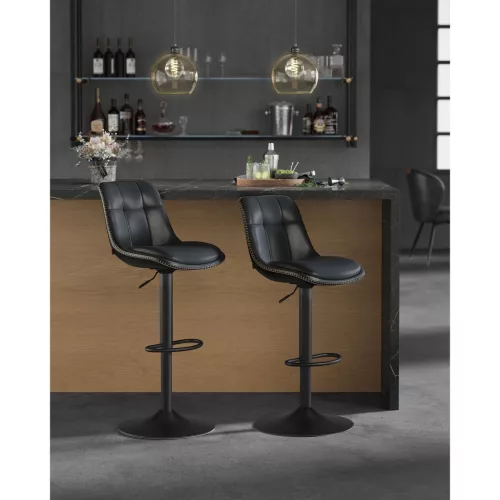 Scaun de bar, înălțime reglabilă, cu tapițerie PU, negru, 43 x 48 x 93-114 cm