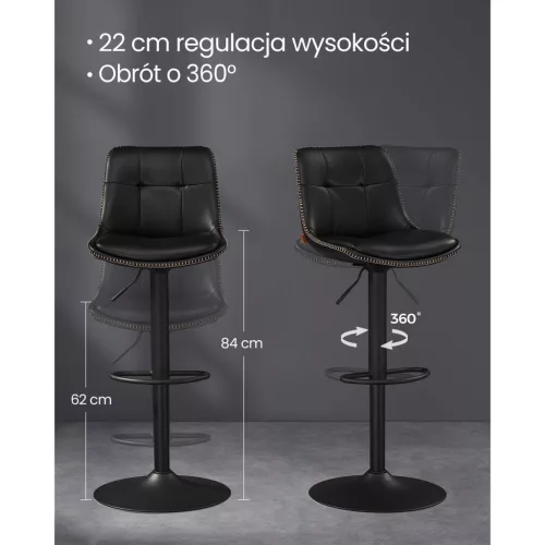 Scaun de bar, înălțime reglabilă, cu tapițerie PU, negru, 43 x 48 x 93-114 cm