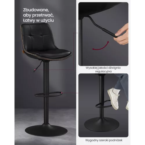 Scaun de bar, înălțime reglabilă, cu tapițerie PU, negru, 43 x 48 x 93-114 cm