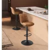 Scaune de bar 2 buc, husă din piele ecologică cusută, cu spătar, reglabil, maro, 44 x