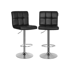   Scaune de bar 2 buc, reglabile, rotative la 360°, cu spătar, suport pentru picioare,