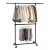Suport de haine vertical, reglabil pe înălțime, cu roți, negru 113-180 cm