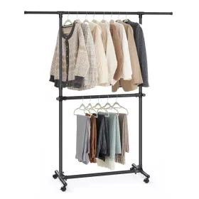   Suport de haine vertical, reglabil pe înălțime, cu roți, negru 113-180 cm