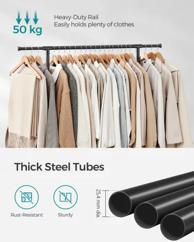 Suport de haine vertical, reglabil pe înălțime, cu roți, negru 113-180 cm