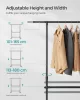Suport de haine vertical, reglabil pe înălțime, cu roți, negru 113-180 cm