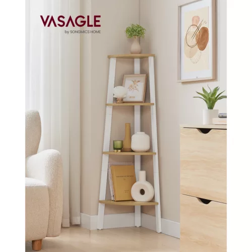vasagle-biblioteca-de-colt-4-niveluri-stejar-si-alb-33x33x124cm