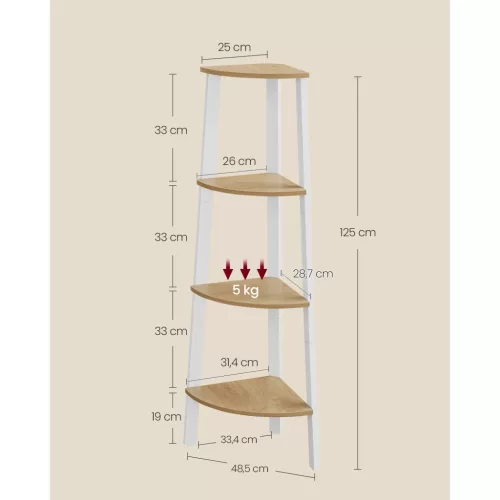 vasagle-biblioteca-de-colt-4-niveluri-stejar-si-alb-33x33x124cm