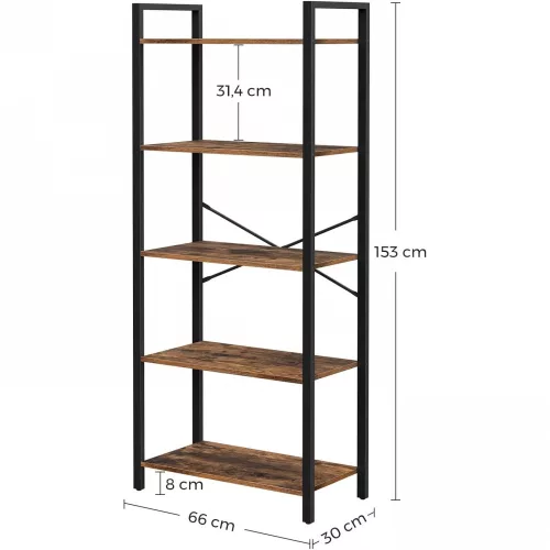 vasagle-raft-de-carti-raft-in-picioare-maro-rustic-66x30x153cm