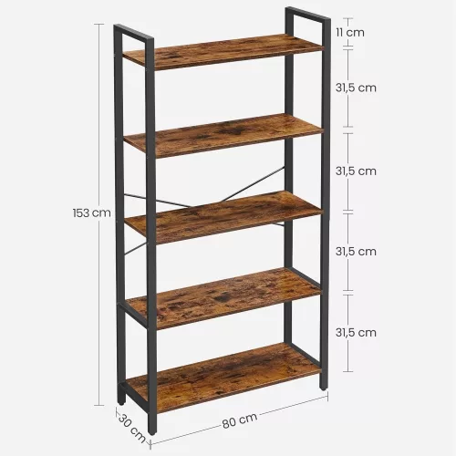vasagle-raft-raft-in-picioare-5-niveluri-maro-rustic-80x30x153cm