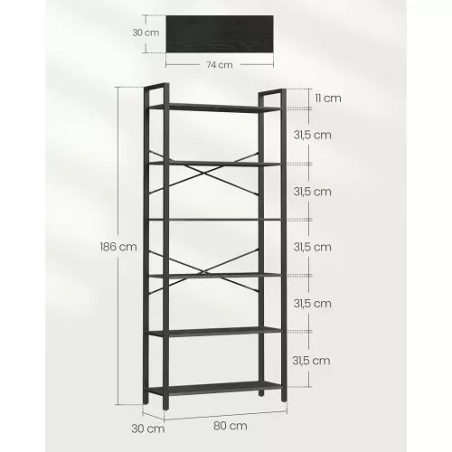 vasagle-raft-de-carti-raft-in-picioare-6-niveluri-negru-abanos-80x30x184cm