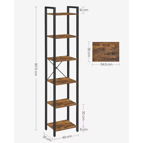 vasagle-raft-de-carti-raft-in-picioare-maro-rustic-40x30x187cm