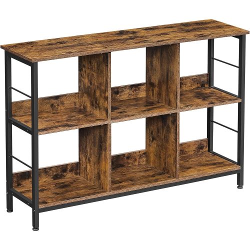 vasagle-raft-de-carti-raft-de-depozitare-6-compartimente-maro-rustic-33-x-120-x-80-cm