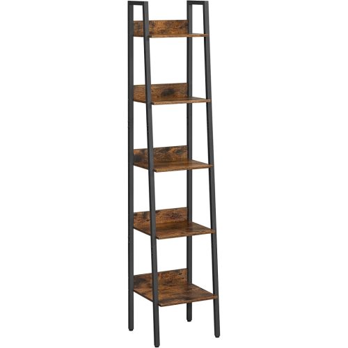vasagle-raft-scara-biblioteca-ingusta-cu-5-niveluri-maro-rustic-30x34x170cm