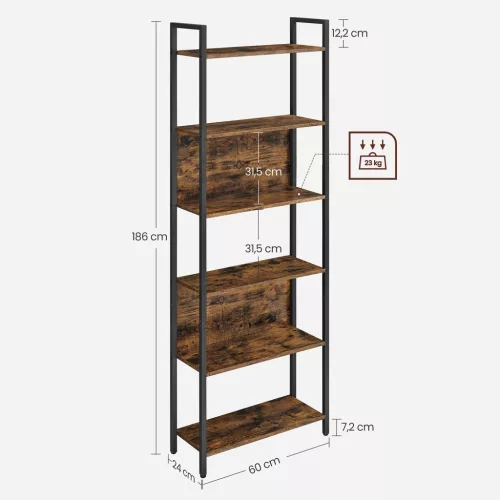vasagle-raft-de-carti-raft-de-depozitare-maro-rustic-6024186cm