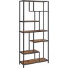 vasagle-raft-de-carti-6-niveluri-raft-geometric-maro-rustic-si-negru-30-x-80-x-180-cm