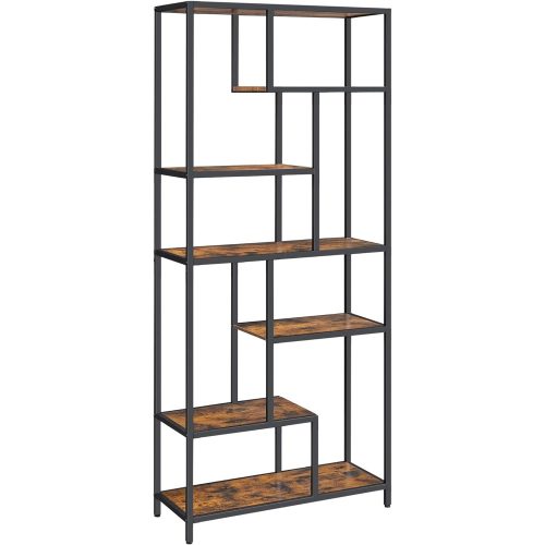 vasagle-raft-de-carti-6-niveluri-raft-geometric-maro-rustic-si-negru-30-x-80-x-180-cm