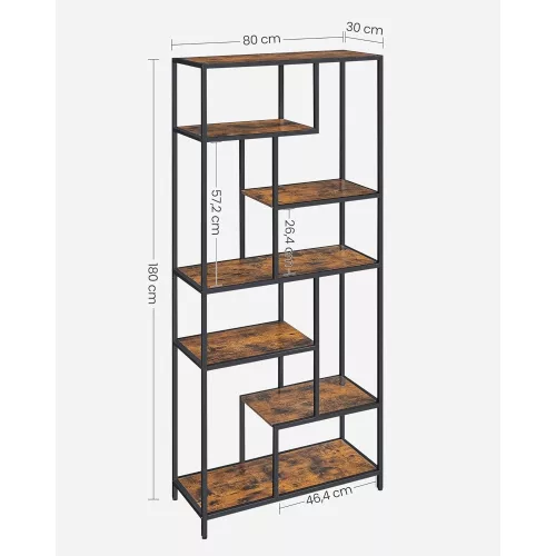 vasagle-raft-de-carti-6-niveluri-raft-geometric-maro-rustic-si-negru-30-x-80-x-180-cm