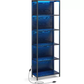   Bibliotecă, iluminare LED reglabilă, cadru din oțel, negru 60x30x179cm