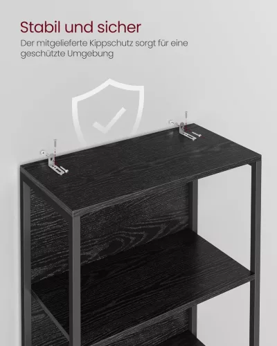 Bibliotecă, iluminare LED reglabilă, cadru din oțel, negru 60x30x179cm