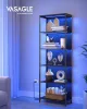 Bibliotecă, iluminare LED reglabilă, cadru din oțel, negru 60x30x179cm