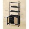 vasagle-raft-de-carti-cu-2-usi-cu-efect-rattan-cadru-metalic-negru-76x30x174cm