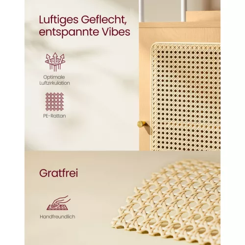 vasagle-raft-de-carti-cu-2-usi-cu-efect-rattan-cadru-metalic-bej-76x30x174cm