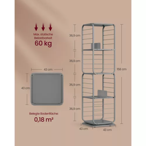 vasagle-raft-de-carti-raft-din-otel-pivotant-la-360-4-niveluri-43x43x158cm