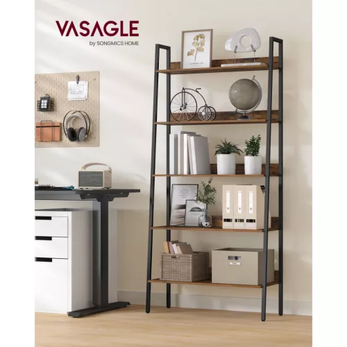 vasagle-raft-de-carti-raft-scara-4-niveluri-maro-rustic-80x30x170cm