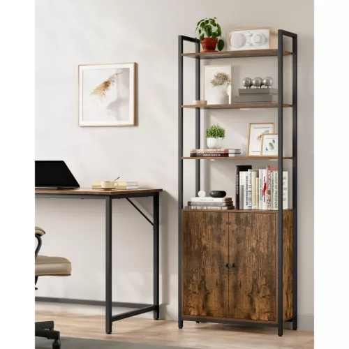 Bibliotecă, raft vertical cu ușă, maro rustic 60x24x159cm