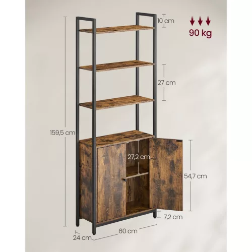 Bibliotecă, raft vertical cu ușă, maro rustic 60x24x159cm