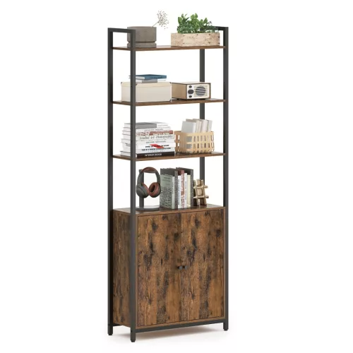 Bibliotecă, raft vertical cu ușă, maro rustic 60x24x159cm