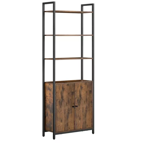Bibliotecă, raft vertical cu ușă, maro rustic 60x24x159cm
