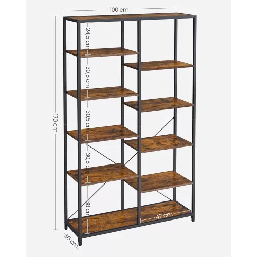 vasagle-raft-de-carti-raft-de-depozitare-maro-rustic-10030170cm