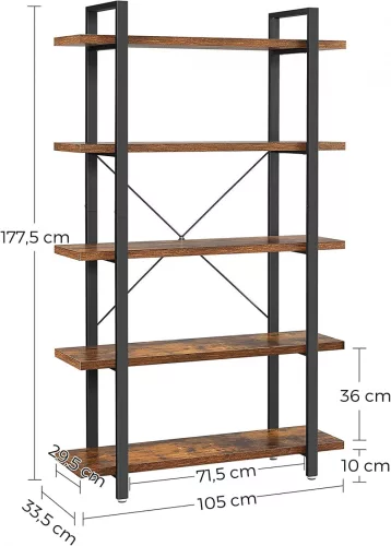 vasagle-raft-de-carti-raft-de-depozitare-maro-rustic-105x33x177cm