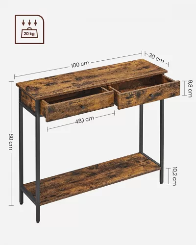 vasagle-masa-consola-cu-sertare-maro-rustic-100x30x80cm