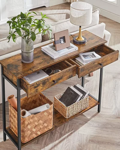 vasagle-masa-consola-cu-sertare-maro-rustic-100x30x80cm
