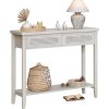 vasagle-consola-cu-doua-sertare-fata-cu-efect-rattan-ovaz-bej-100x30x80cm
