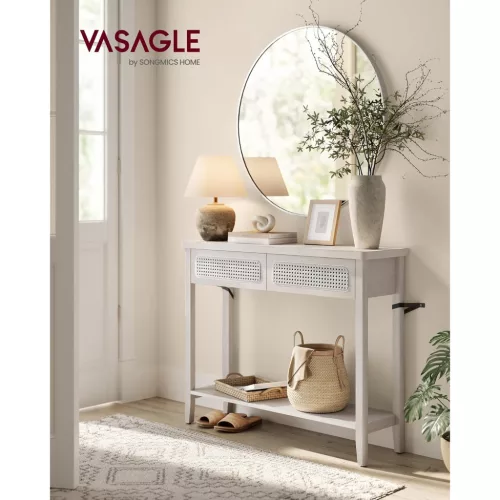 vasagle-consola-cu-doua-sertare-fata-cu-efect-rattan-ovaz-bej-100x30x80cm