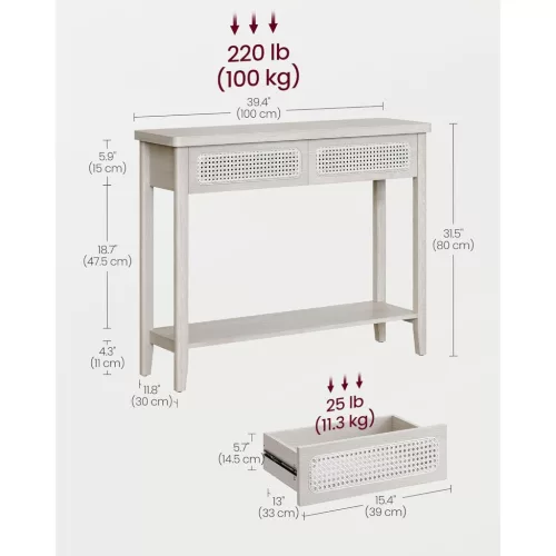 vasagle-consola-cu-doua-sertare-fata-cu-efect-rattan-ovaz-bej-100x30x80cm