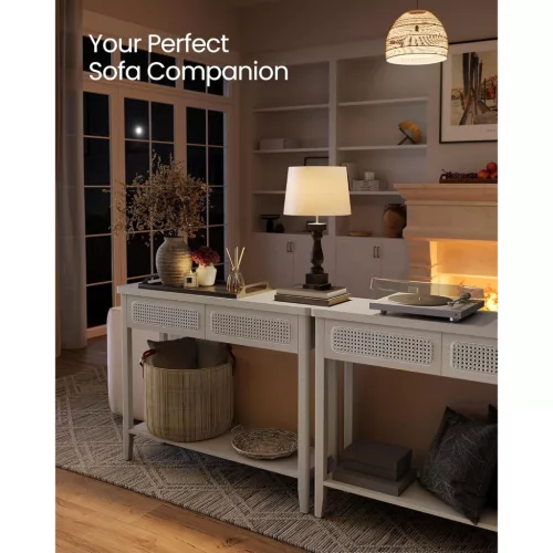 vasagle-consola-cu-doua-sertare-fata-cu-efect-rattan-ovaz-bej-100x30x80cm