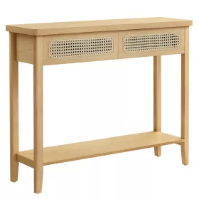 vasagle-masa-consola-cu-doua-sertare-fata-cu-efect-rattan-stejar-100x30x80cm
