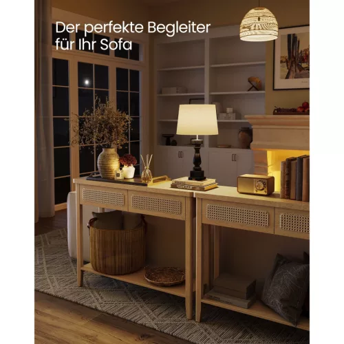 vasagle-masa-consola-cu-doua-sertare-fata-cu-efect-rattan-stejar-100x30x80cm