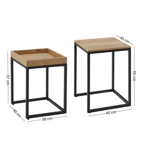 vasagle-2buc-de-mese-depozitare-cu-cadru-metalic-maro-rustic-45x40x55cm40x38x51cm