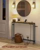 Masă consolă îngustă cu stație de încărcare, cârlige, maro rustic 100 x 15 x 80 cm