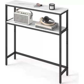   Masă consolă îngustă cu 2 rafturi, alb marmorat și negru 80 x 20 x 80 cm