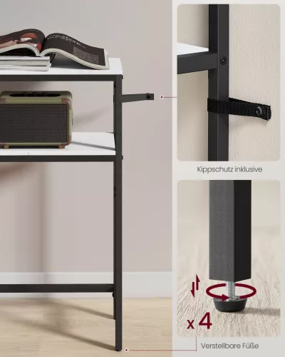Masă consolă îngustă cu 2 rafturi, alb marmorat și negru 80 x 20 x 80 cm